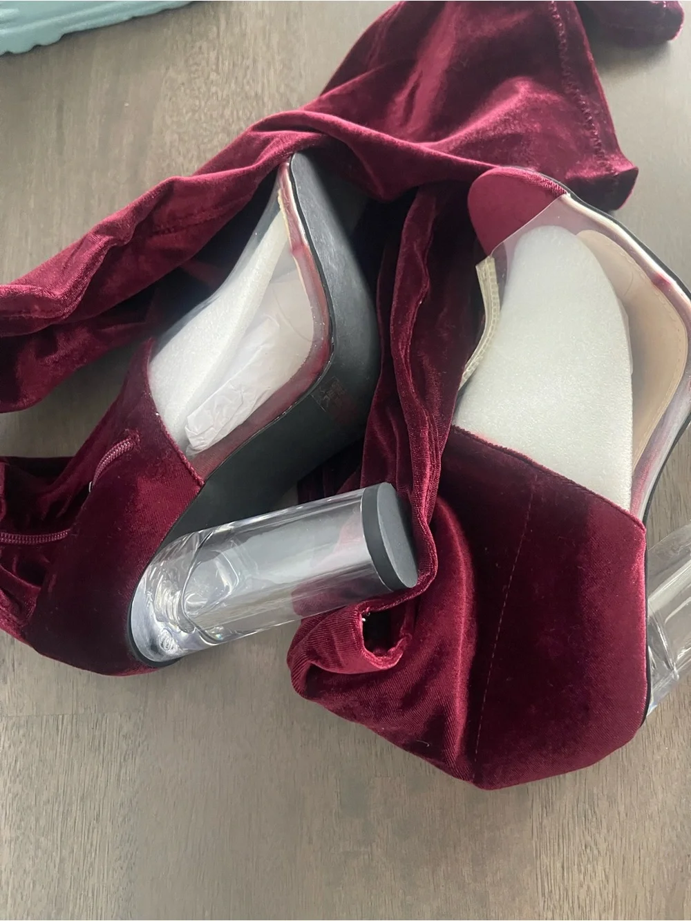 Over-the-Knee Velvet Boots in Burgundy - Women